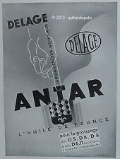 PUBLICITE HUILE ANTAR AUTOMOBILE DELAGE SIGNE GISCHIA DE 1933 FRENCH AD OIL PUB