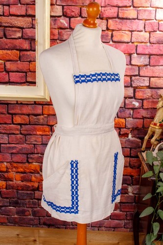 Tablier vintage blanc bleu - vintage,