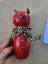 Tirelire ancienne chat en bois peint main – objet déco vintage