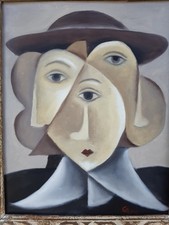 Tableau Ancien HUILE CUBISTE : " Jeune prêtre " signé avec cadre CUBISME