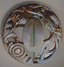 tsuba japon Sukashi Edo fer forgé Décor Zogan Chrysanthèmes Oiseau Du Paradis 