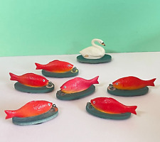 JOUETS ANCIENS CELLULOID - 7 SUJETS MINIATURES -  PECHE A LA LIGNE - SNF FRANCE