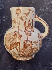 BROC DE TOILETTE ANCIEN, FAÏENCE LONGCHAMP, MODÈLE PAVOTS, DÉCOR FLORAL/SERVICE 