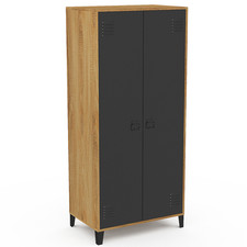Armoire vestiaire penderie ESTER 2 portes métal noir et contour bois design indu