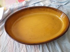 Ancien Plat en Terre cuite vernissée ovale cuisson   four  signé La Bourgignonne