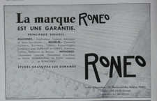 PUBLICITÉ DE PRESSE 1931 LA MARQUE RONEO EST UNE GARANTIE MEUBLE MACHINE