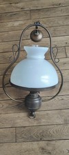 Ancien Lustre Lampe Étain Opaline Vintage