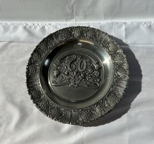 Assiette en Etain 95%  ancienne Vintage Decor Rose signé E. LUMPE 60th 