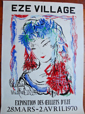 AFFICHE MICHEL-MARIE  POULAIN- 1970-SÉRIGRAPHIE-EZE VILLAGE-  85X60 CM