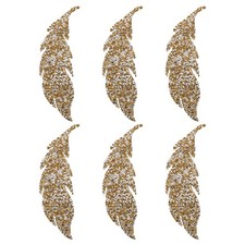  Lot de 6 appliques en strass thermocollantes à motif de feuilles, pour cheveux