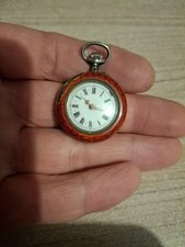 Montre Gousset En Argent Émaillé Rouge Email Abîmé A Réparer