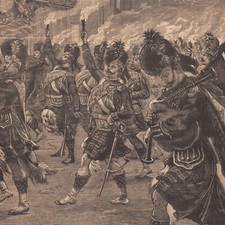 Voyage du Tsar Ecosse Balmoral Défilé des Highlanders  - Gravure de presse 1896