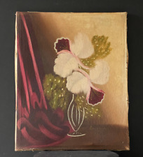 Ancien Tableau Peinture Huile sur Toile " Nature Morte aux Orchidées " - Signé