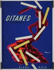 Villemot Gitanes Caporal blanc maïs Circa 1950 Affiche Originale Tabac Publicité