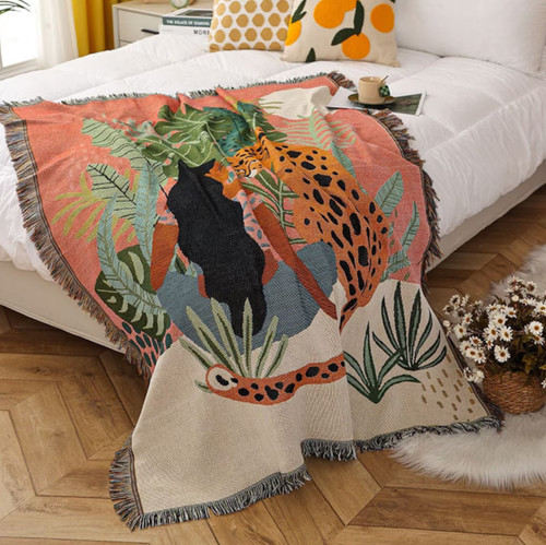 Couverture tissée franges - couverture,