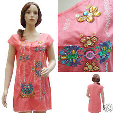 Top Tunique brodée STRASS PAPILLONS ROSE taille 40