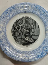 Lot de 2 assiettes anciennes XIXe – Histoire de Jeanne d’Arc – faïence bleue 