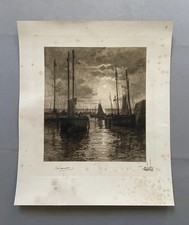 Vue de port, Gravure d'après Emile Humblot, Gravure ancienne, Eau forte