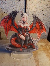 décoration 2 D EN ACRYLIQUE GOTHIQUE FEE ROUGE AVEC DRAGON