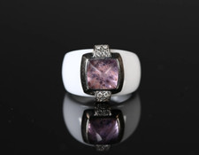 BAGUE GUY LAROCHE CERAMIQUE DIAMANT OR 18 CT AMETHYSTE TAILLE 56