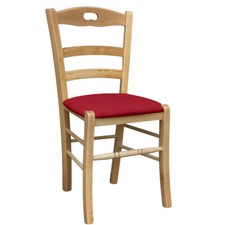 Chaise En Bois Loris Naturel Avec Assise Rembourrée En Écopel Rouge