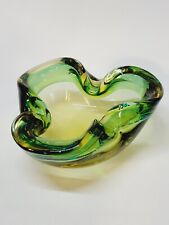 Vide Poche Coupelle Cendrier Vintage En Verre De Murano Sommerso Vert Et Jaune