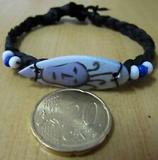 BRACELET en BOIS et CUIR - Planche de SURF - Motif VISAGE - ETHNIQUE - THAÏ