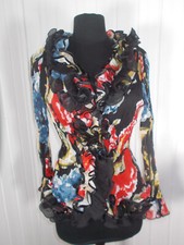 Chemisier à volants polyester noir coloré MAGNIFIQUE S/M 36/38 taille smockée