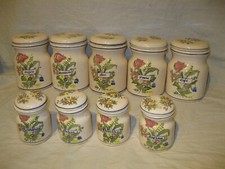 Retro Lot x9 Anciennes BOÎTE À ÉPICES en CÉRAMIQUE Pot Farine Sucre Pâtes Thé