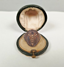 BAGUE de Roulier ARGENT RELIGIEUX Croix Christ Devotion XIXe Poincon Crabe E32