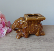 Rare ancien cendrier éléphant en céramique marron, décoration bureau salon