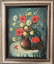 ETIENNE RITTER (1934-1994)  HST SUPERBE BOUQUET DE FLEURS ALSACE SIGNEE 1957
