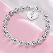 Argent Perles Bracelet Avec Personnalisé Gravure pour Femmes Ou Filles, 925