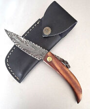 Couteau de Berger pliant Artisanal Damas Lame Forgé Tete de Belier étui cuir
