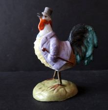 Figurine Ancienne Coq Dandy en Biscuit à ressort 7,5Cm Rooster Hen Germany 1900