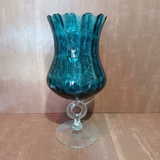 Grande Coupe Murano En Verre Empoli Bleu Turquoise, Sur Pied Transparent, 1960