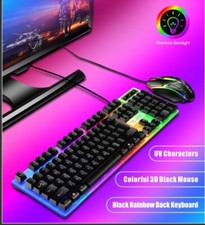 Ensemble Lumineux  Clavier Mecanique + Souris Noir  gamer PC led Filaire USB