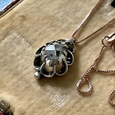 ENORME ROSE DE DIAMANT, OR ROSE, VERMEIL, ARGENT, ANCIEN COLLIER PENDENTIF CHAIN
