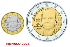 MONACO NEW Coin Pieces 1 + 2 EURO 2025 - NEW FACE PRINCE ALBERT II - NEUVE UNC