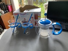 BODUM SET Théière à piston couvercle bleu et filtre 1.0 l + 2 tasses vintage