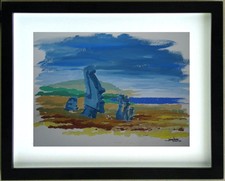 Dessin Gouache  MOAï  ILE DE