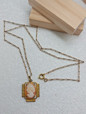 Ancien Pendentif Camée Plus Chaîne En Plaqué Or