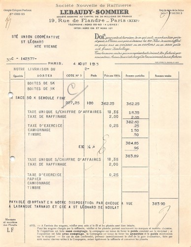 1933 facture lebaudy - ,