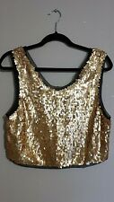 MAGNIFIQUE BLOUSE EN SEQUINS DORÉS SUR VOILE NOIR CROP TOP TRÉS BELLE QUALITÉ 