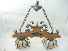 Lustre Lampe Fer Forgé Bois Verre 2 Lumières