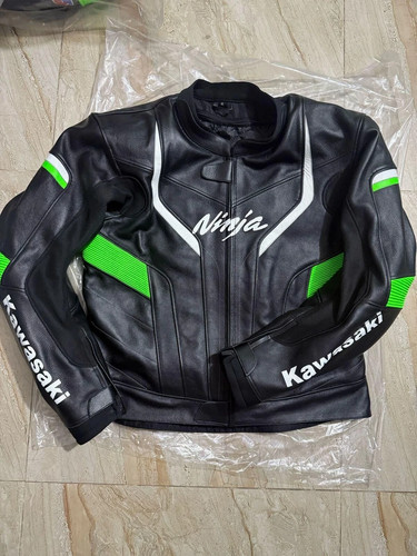 Veste moto cuir - moto, kawasaki