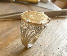 Bague pièce argent filigrane 6 griffes avec 20 Francs Napoléon III