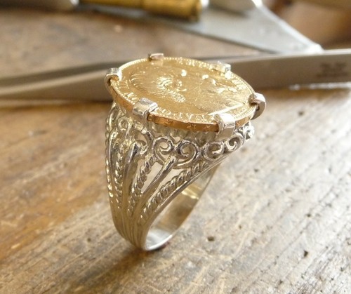 Bague pièce argent filigrane