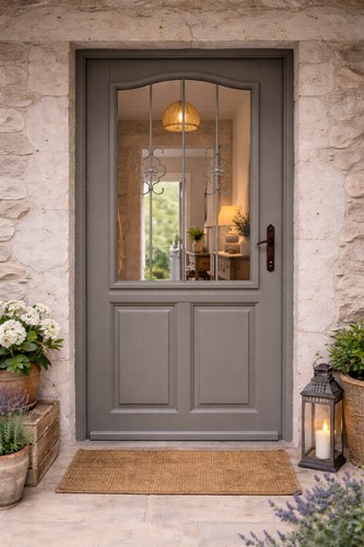 Porte entrée bois vitrée - porte,