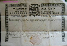 DIPL439 - CERTIFICAT EX-VOTO VIERGE MARIE DE MARINELLI évêque de Porphyre 1863